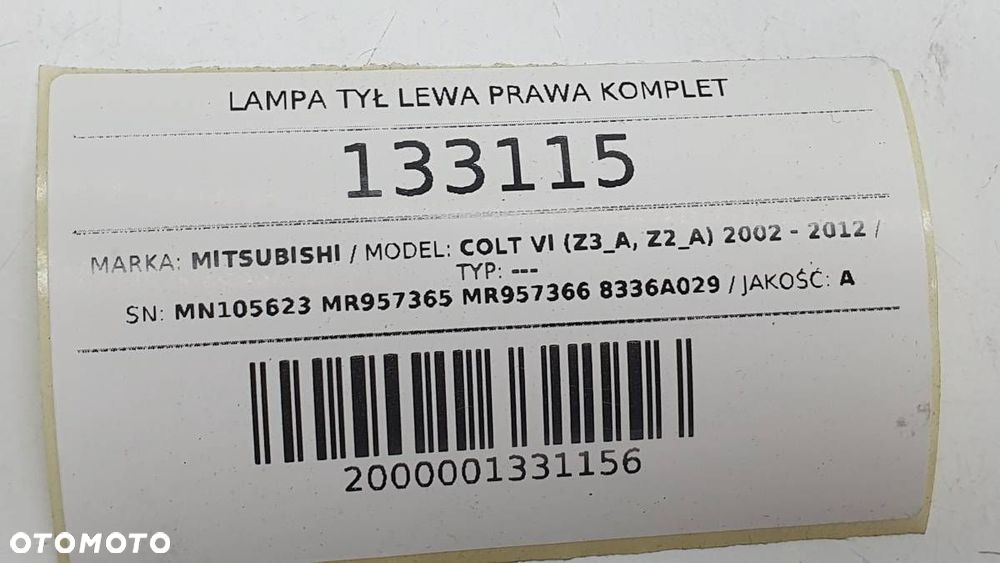 LAMPA TYŁ LEWA PRAWA KOMPLET MITSUBISHI COLT VI 3 DRZWI EUROPA - 12