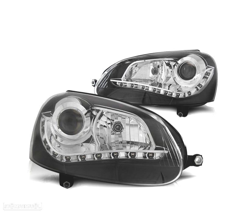 FAROIS FRONTAIS PARA VOLKSWAGEN VW GOLF MK5 03-08 XENON LUZ DIURNA FUNDO PRETO - 1