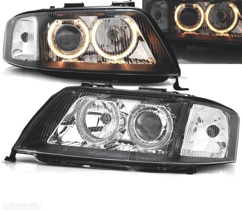 FARÓIS AUDI A6 99-01 OLHOS DE ANJO FUNDO NEGRO - 1