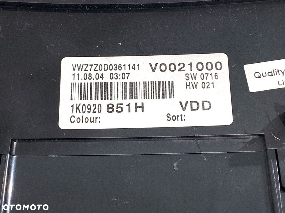LICZNIK  VW GOLF V (1K1) 2003 - 2010 1.9 TDI 77 kW [105 KM] olej napędowy 2003 - 2008 1K0920851H - 4
