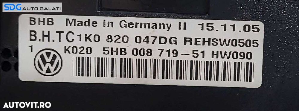 Climatronic Panou Comanda AC Aer Conditionat Clima Volkswagen Golf 5 Plus 2004 - 2008 Cod 1K0820047DG [L7231] - 7