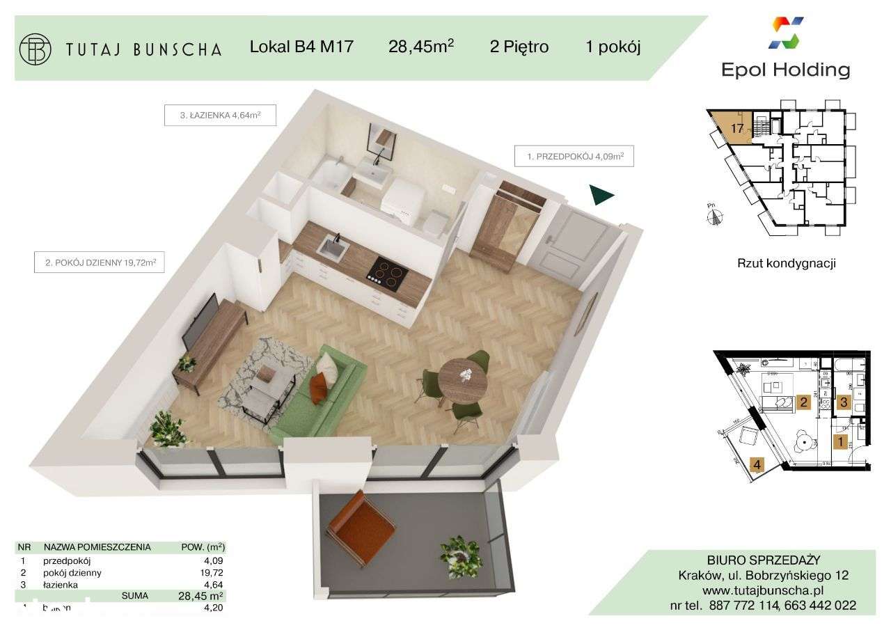 1-pokojowe mieszkanie 28 m2 + balkon 4 m2, Bezpośrednio