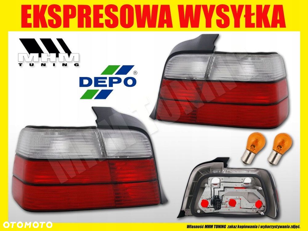 Lampy tylne kpl Tuning Red White Biało Czerwone Bmw 3 e36 Sedan Limuzyna - 2