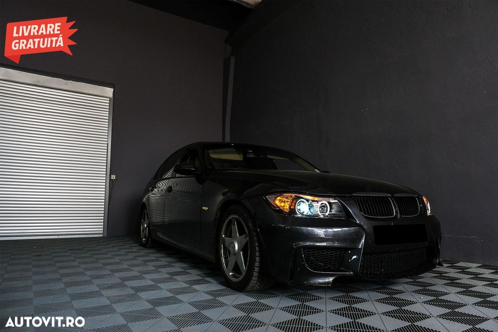 Faruri BMW Seria 3 E90 Sedan E91 Touring (03.2005-08.2008) Angel Eyes Negru- livrare gratuita - 6