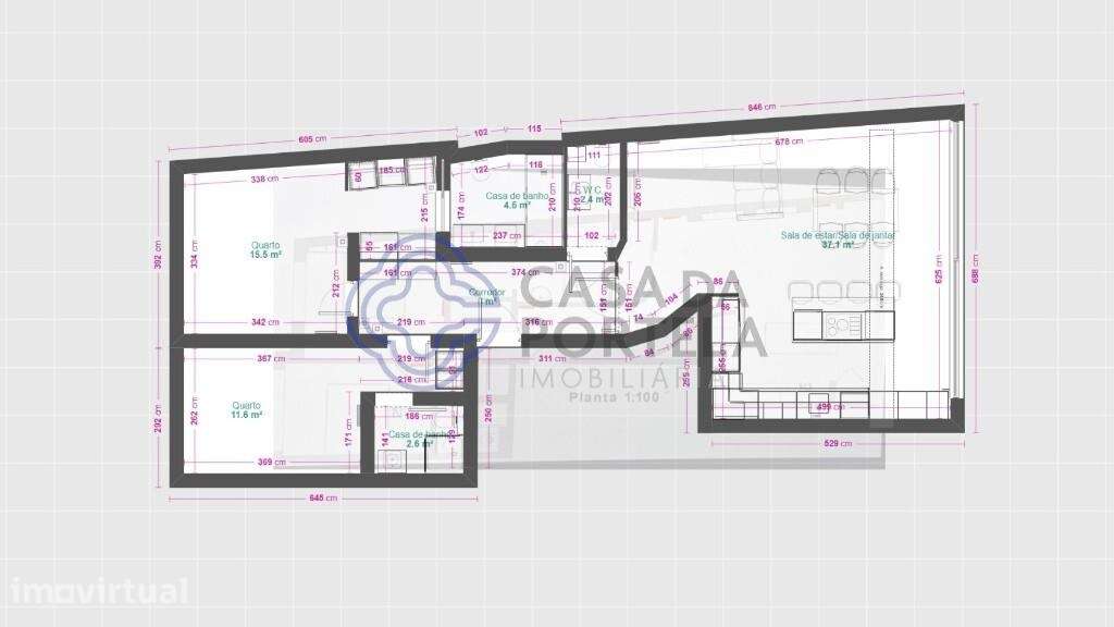 Apartamento T2, com duas frentes, 2º e último piso e duas suítes, ao P - Grande imagem: 2/6