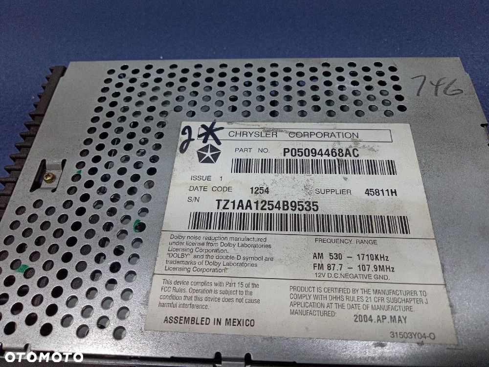 CHRYSLER PACIFICA I RADIO CD ODTWARZACZ P05094468AC - 7