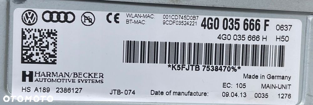 AUDI A6 C7 CZYTNIK MMI NAWIGACJA 4G0035666F - 3