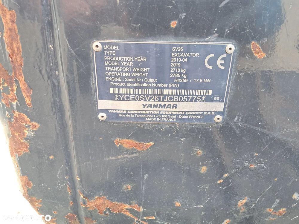 Yanmar SV 26 WAGA 2785kg 2.8t 950mth * 2019 rok * 2 nowe łyżki *skarpówka * lusterka *oświetlenie * długie ramie * szybkozłącze * silnik Yanmar 24KM minikoparka kubota KX30-4 u27 cat 302.7 jcb 8030 jazda szybka/wolna sprawna bez dpf 2,5 t 3 t - 29