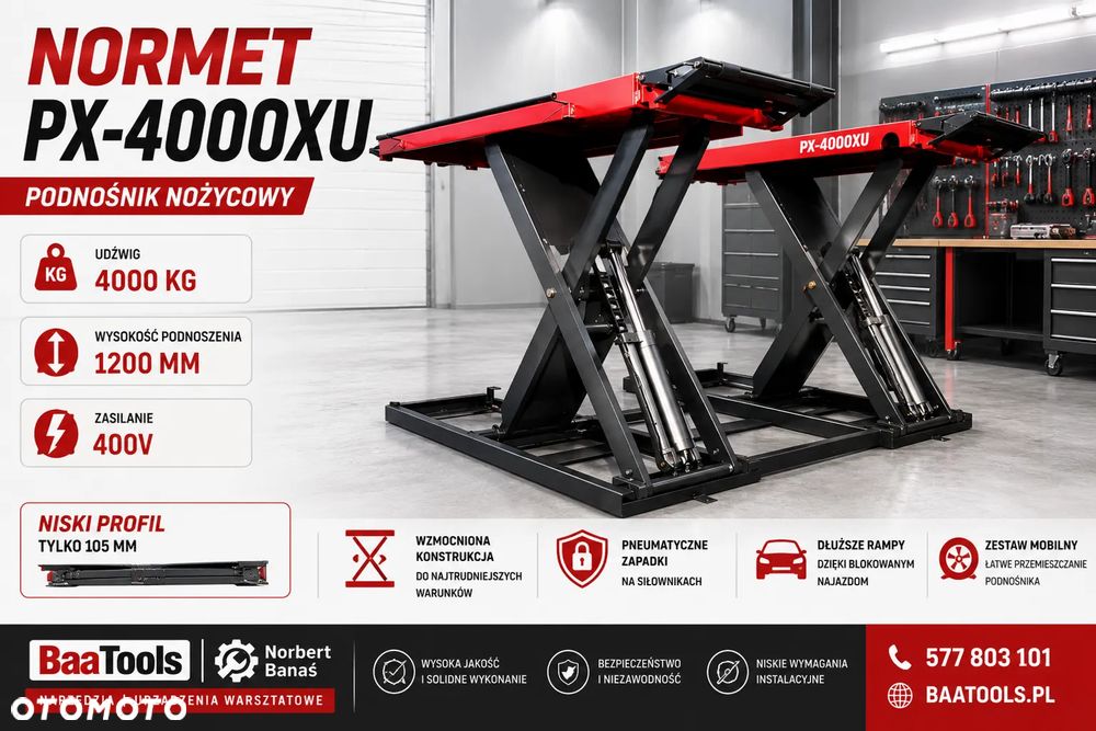 Podnośnik nożycowy mobilny 4T PX-4000XU Normet 230V 1240 mm – pneumatyczne zapadki - 1