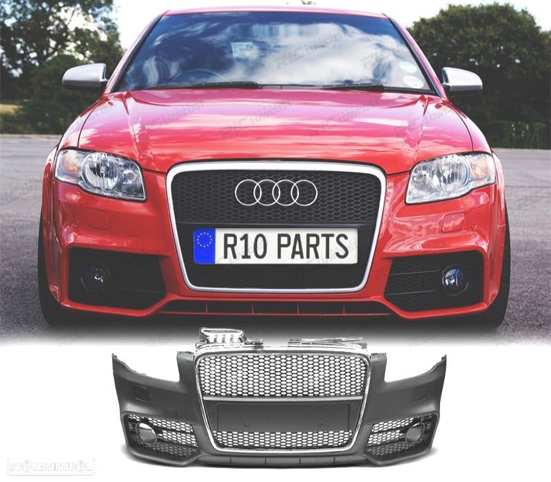 PARÁ-CHOQUES FRONTAL AUDI A4 B7 LOOK RS4 04-07 SEM PDC GRELHA CROMADA PRETA SRA - 1