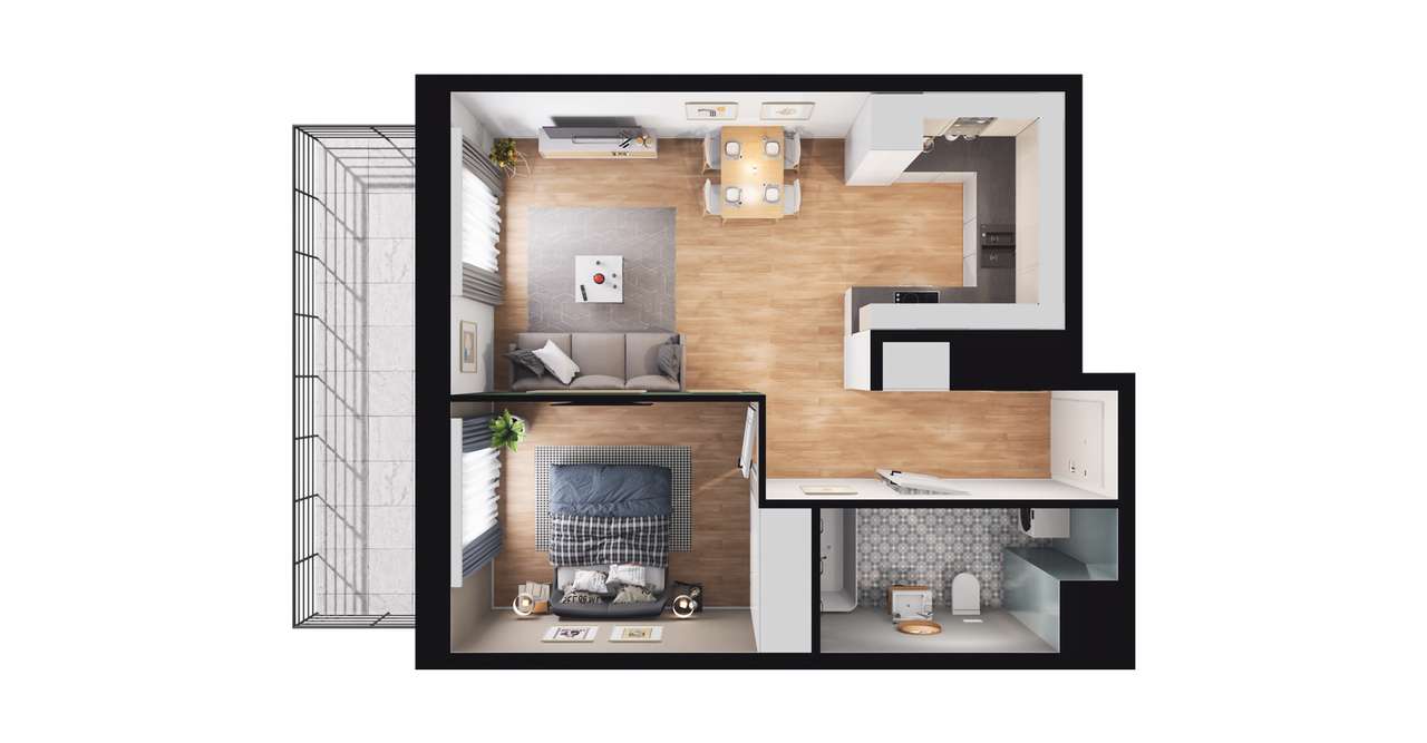 2-pokojowe mieszkanie 43m2 + loggia