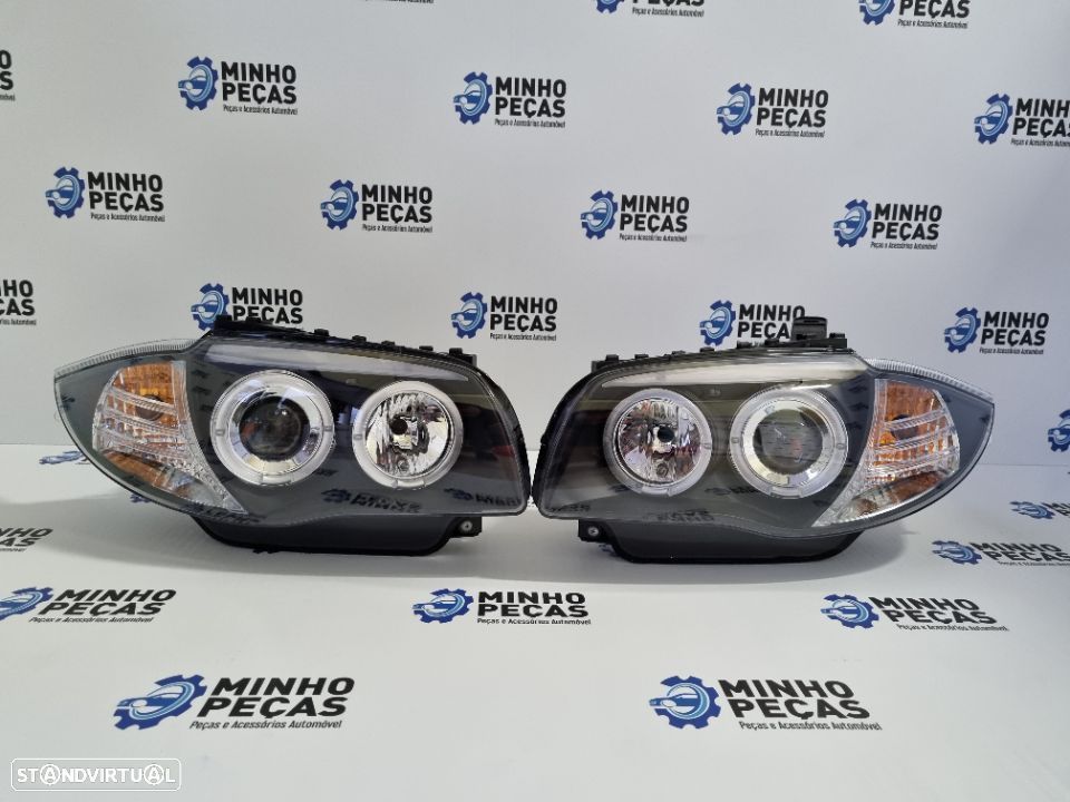 Faróis Angel Eyes BMW Série 1 Fundo Preto - 1