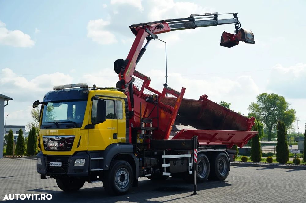 MAN TGS 26.420 / 6x4 / BASCULĂ DUBLĂ / LATERALĂ HIDRODORIZATĂ / BORDMATIC + PALFINGER 18002 HDS / ROTATOR / PILOT / EURO 6 - 8