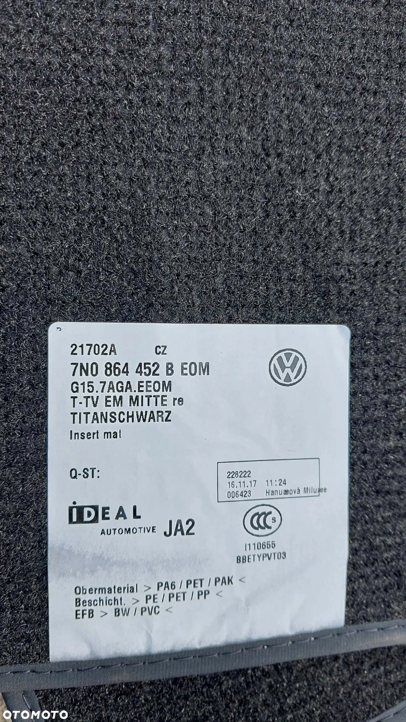 VW SHARAN II 7N 15 R DYWANIKI WELUROWE KOMPLET NA TYL 7N0864450 - 5