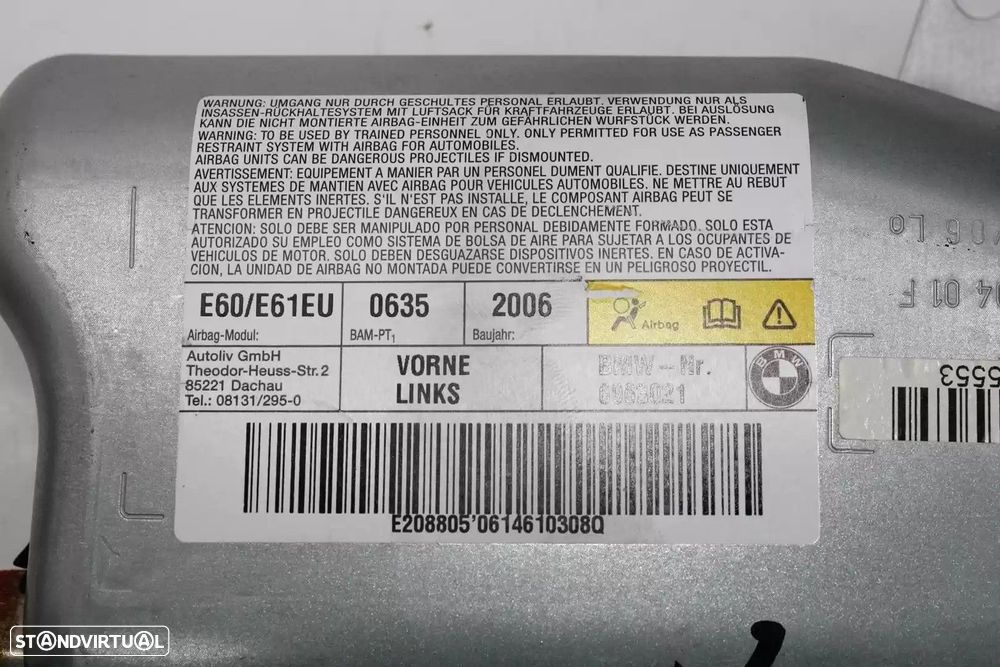 AIRBAG LATERAL FRONTAL ESQUERDO BMW 5 2006 -6963021 - 2
