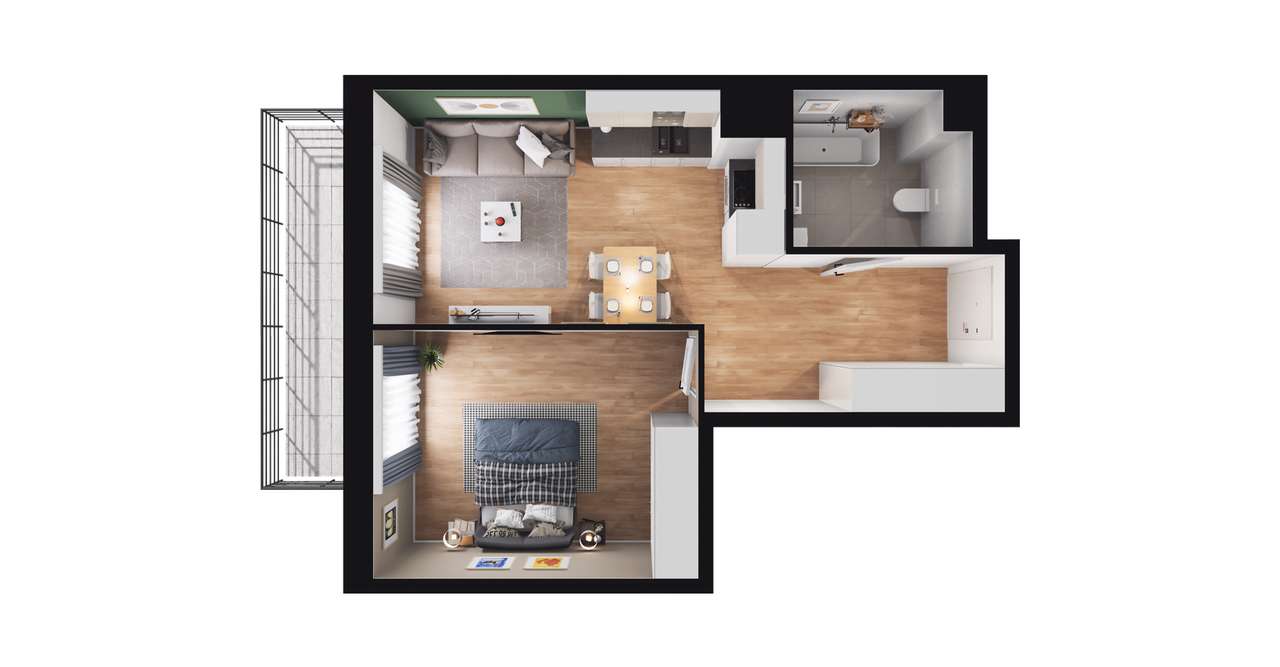 2-pokojowe mieszkanie 42m2 + loggia