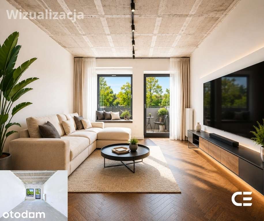 55 m² | Balkon | Wysokie sufity | Folwark