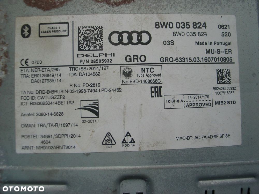 czytnik kart nawigacji MMI audi A4 B9 A4 8W Q5 8W0035824 - 9