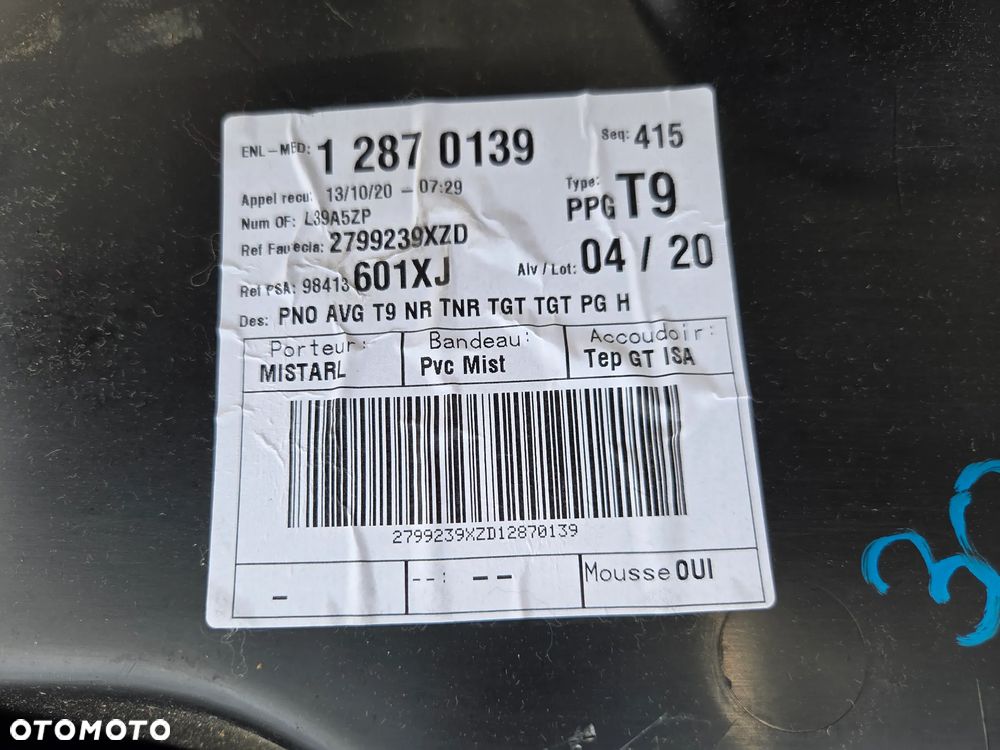 Boczek tapicerka drzwi lewa przednia Peugeot 308 T9 GT - 10