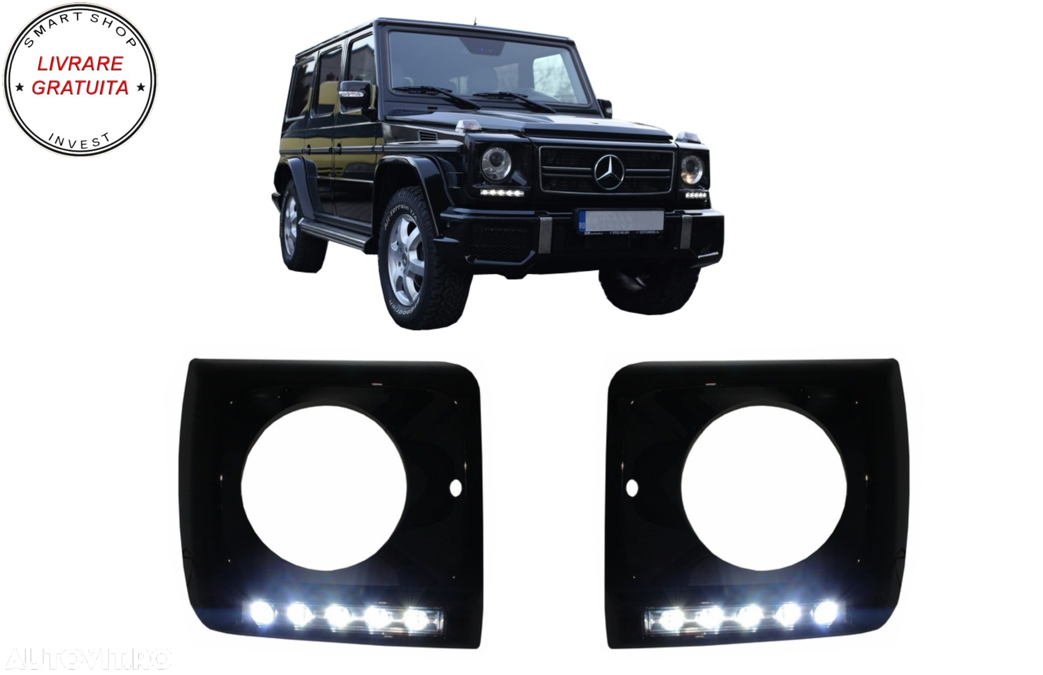 Carcasa faruri cu Lumini de zi dedicate LED DRL Crom Mercedes G-class W463 (1989-2- livrare gratuita - 21