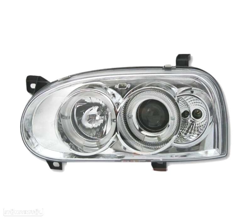 FARÓIS FRENTE ANGEL EYES PARA VOLKSWAGEN VW GOLF 3 FUNDO CROMADO H1 H1 - 2
