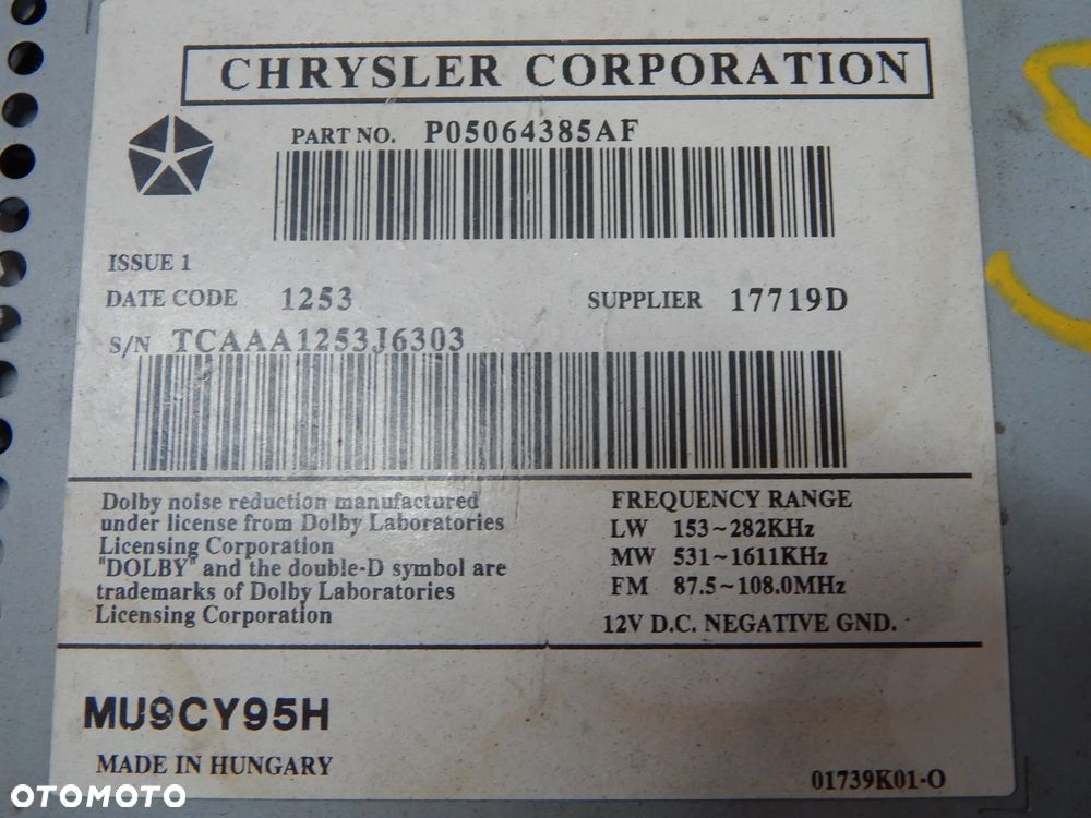 Radio fabryczne Jeep Grand Cherokee WJ Chrysler 99-08 Łuków części - 2