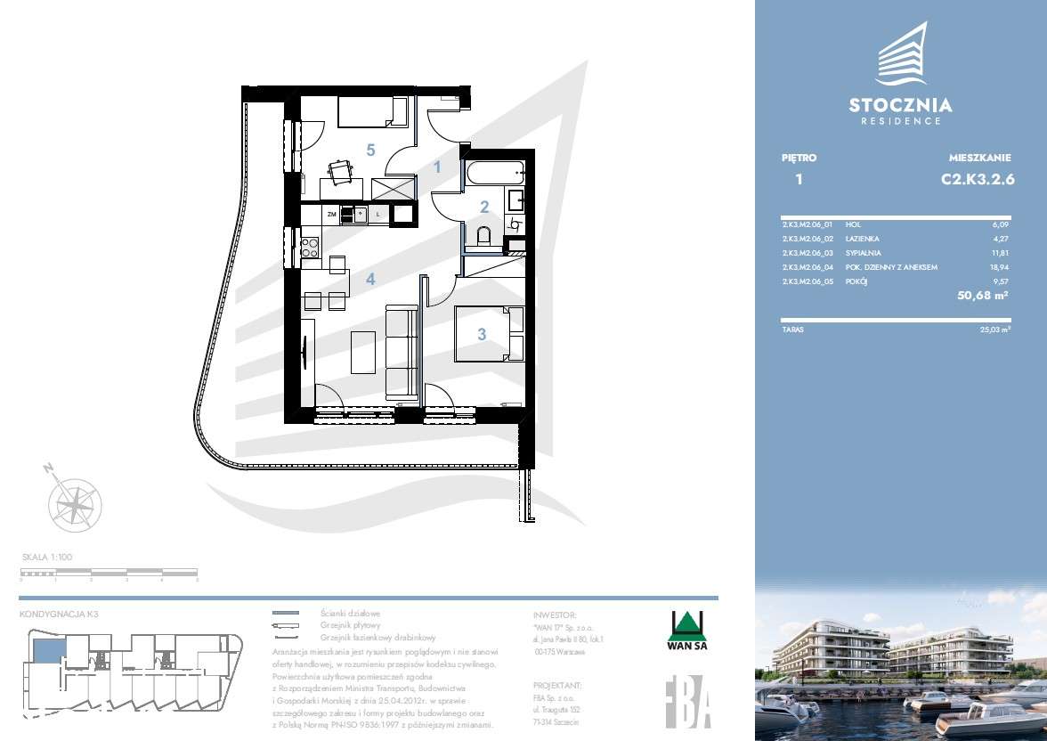 Mieszkanie 50,68 m2 + taras | Stocznia Residence