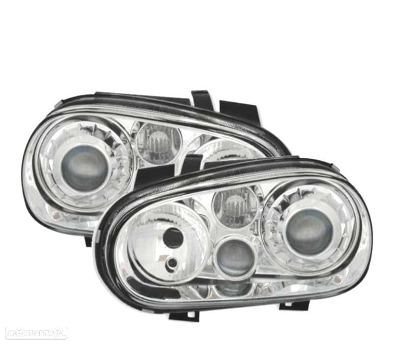 FARÓIS VOLKSWAGEN VW GOLF 4 97-03 LOOK R32 FUNDO CROMADO - 1
