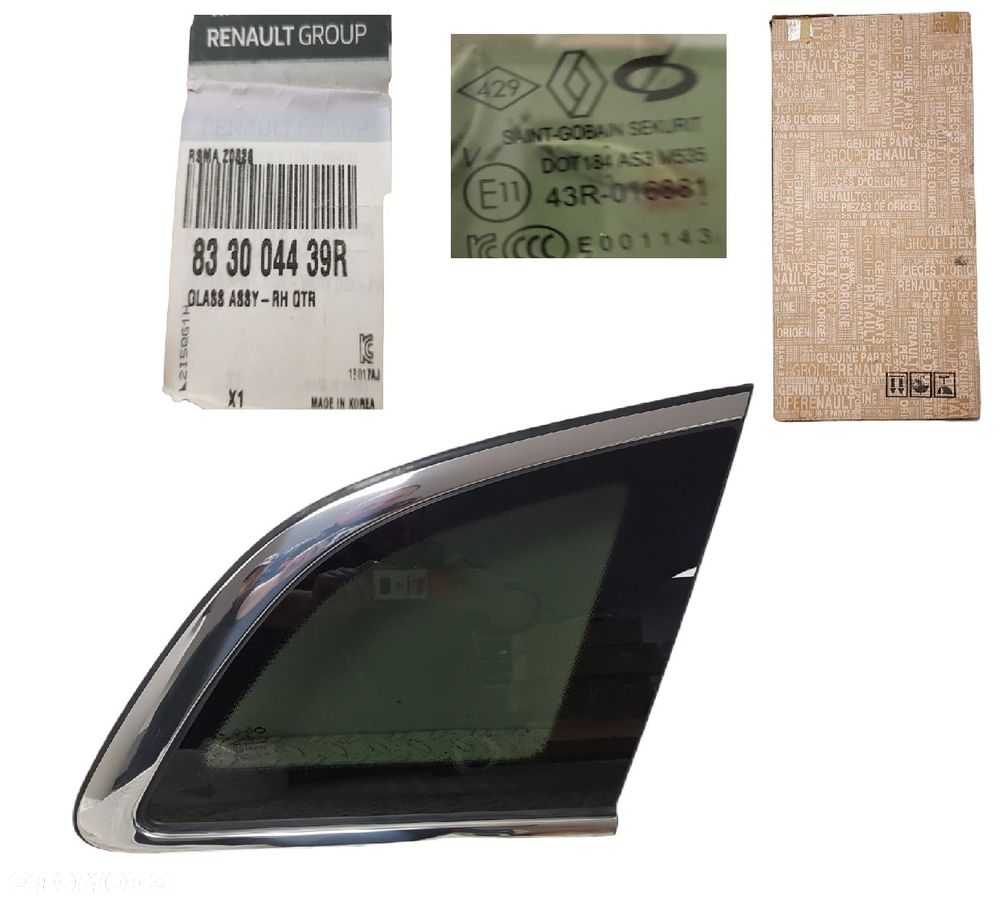 FABRYCZNIE NOWA ORYGINALNA  SZYBA BOCZNA TYLNA PRAWA W BŁOTNIK RENAULT KOLEOS II 2 18-25 - 1