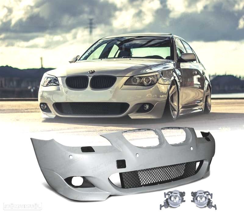 PÁRA-CHOQUES FRONTAL BMW E60 E61 03-07 LOOK PACK M COM PDC + FARÓIS NEVOEIRO - 1