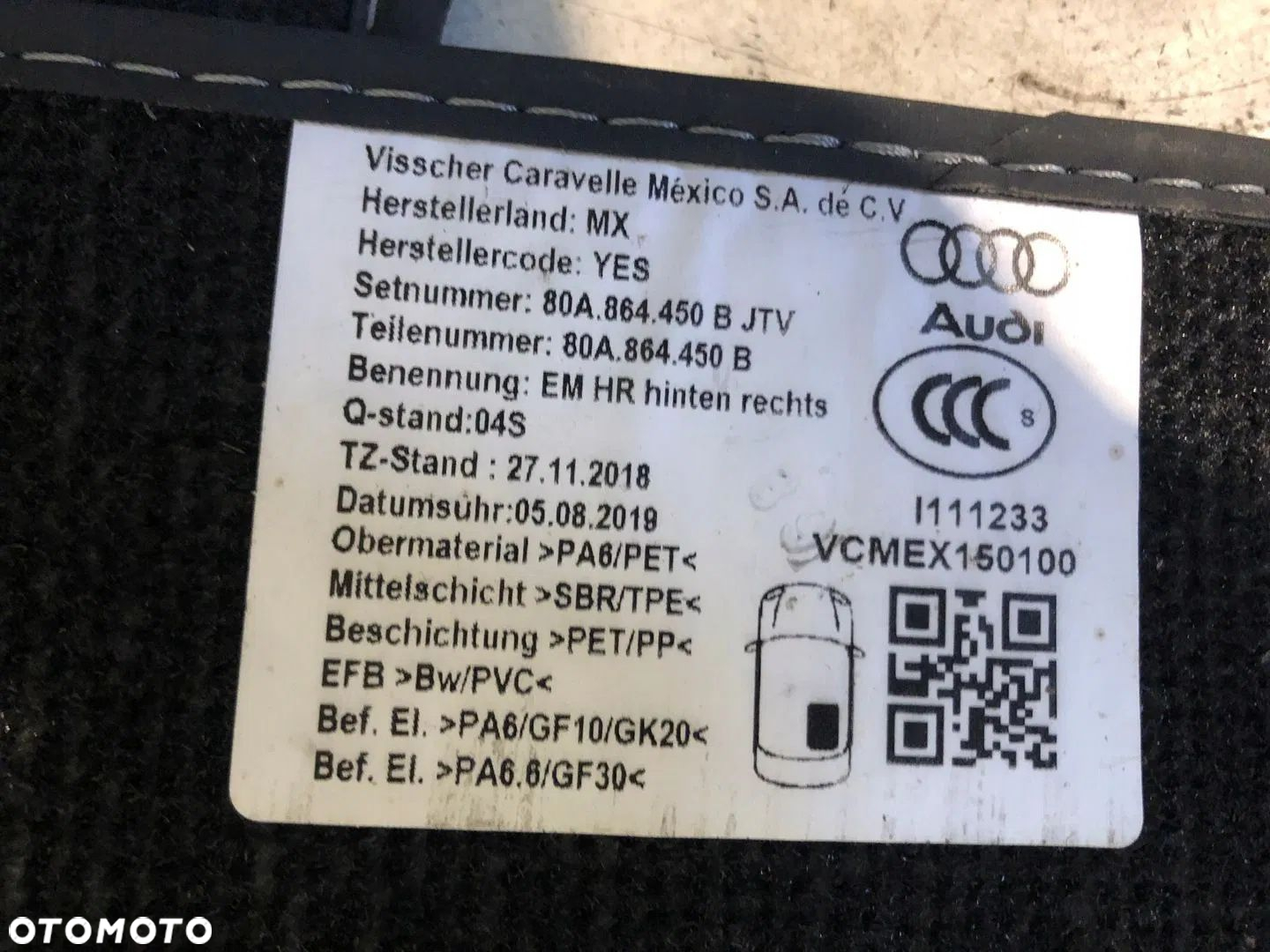 DYWANIKI WELUROWE AUDI Q5 80A KOMPLET ORYGINAŁ - 10