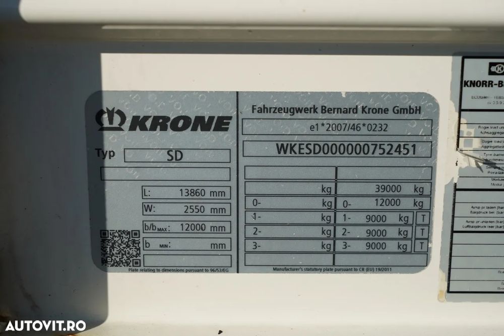 Krone CORTINĂ / STANDARD / COȘ PENTRU PALEȚI / AXĂ RIDICATĂ / SAF - 26