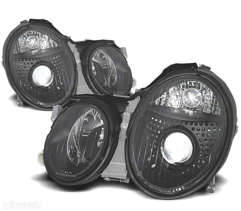 FARÓIS FRONTAIS MERCEDES CLASSE CLK W208 98-02 LUPA FUNDO NEGRO - 1
