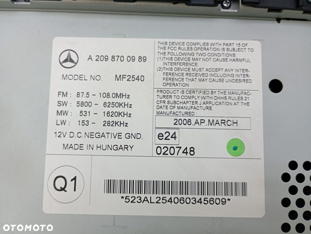 radio cd telefon mercedes W209 CLK W211 W219 A2098700989 - 6