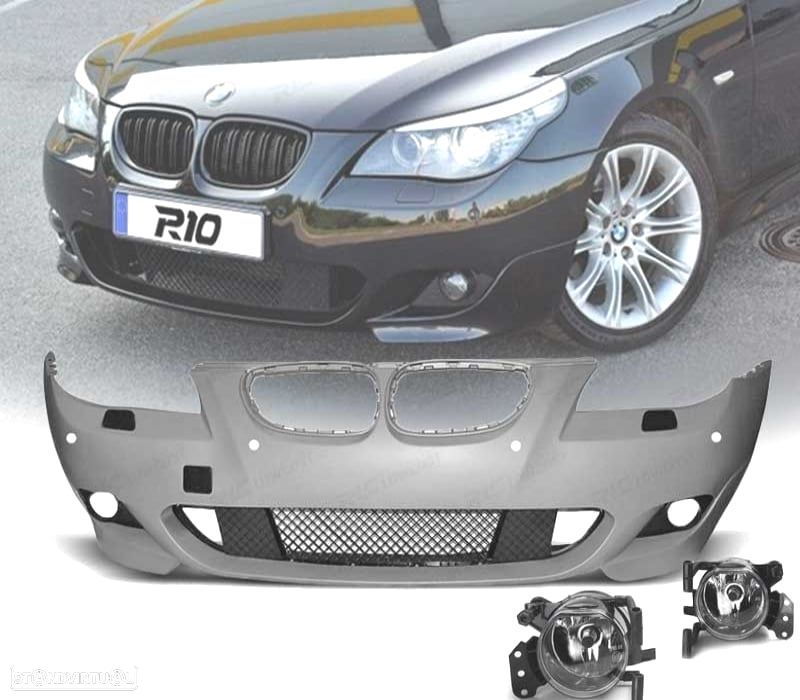 PÁRA-CHOQUES FRONTAL BMW E60 E61 07-10 COM PDC LOOK PACK M + FAROIS NEVOEIRO - 1