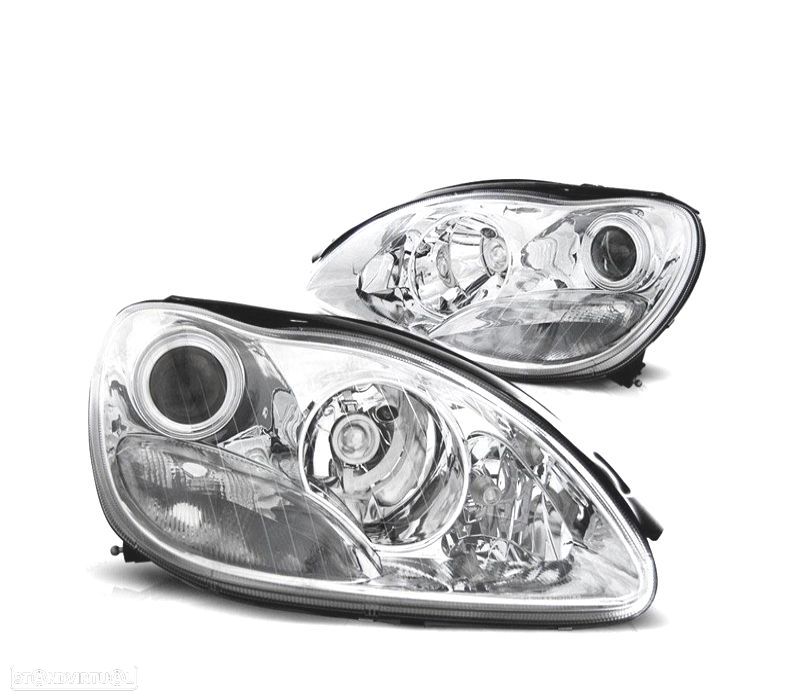 FARÓIS MERCEDES CLASSE S W220 98-02 LUPA FUNDO CROMADO - 1