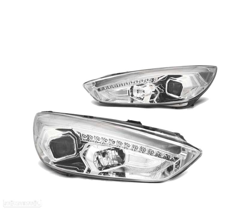 FARÓIS LED TRU DRL PARA FORD FOCUS MK3 15-18 CHROME CROMADO - 2