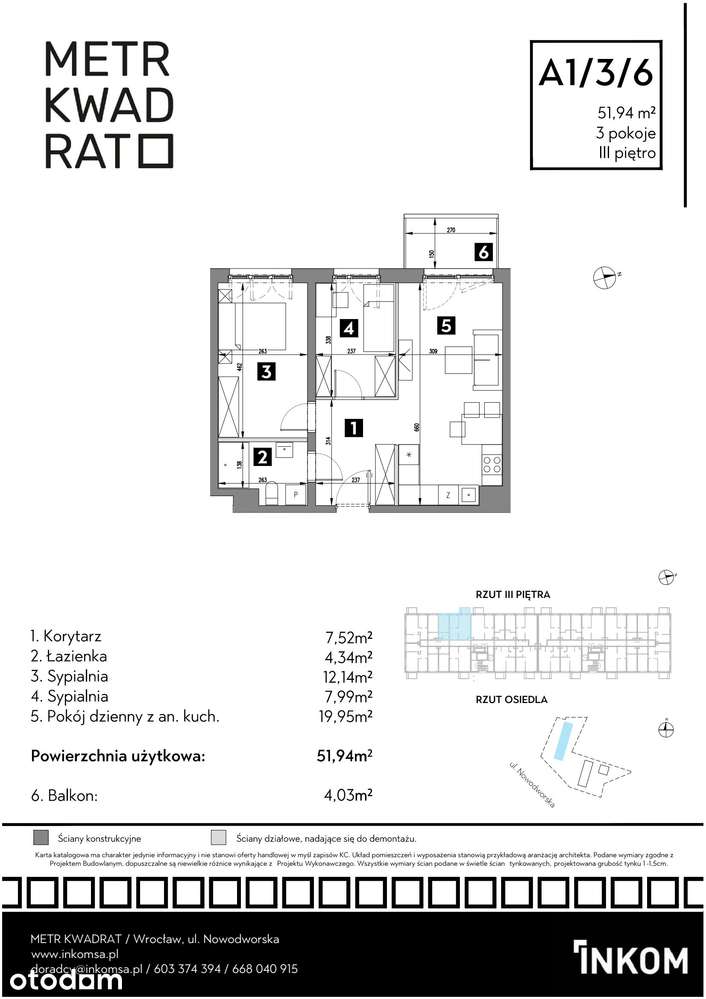 3-pokojowe mieszkanie 52m2 + balkon - Pełny obrazek: 2/7