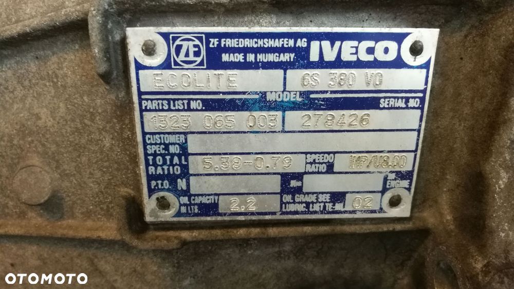 skrzynia '6' biegów iveco daily 3.0 e3 6s380 03-06 - 4