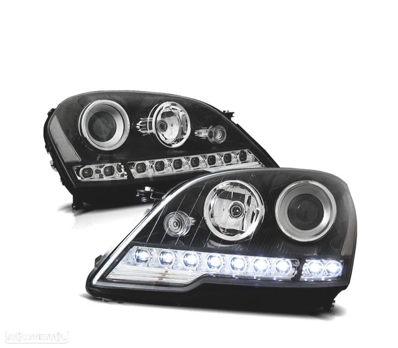 FARÓIS MERCEDES CLASSE ML W164 08-11 LUZ DIURNA FUNDO NEGRO - 1