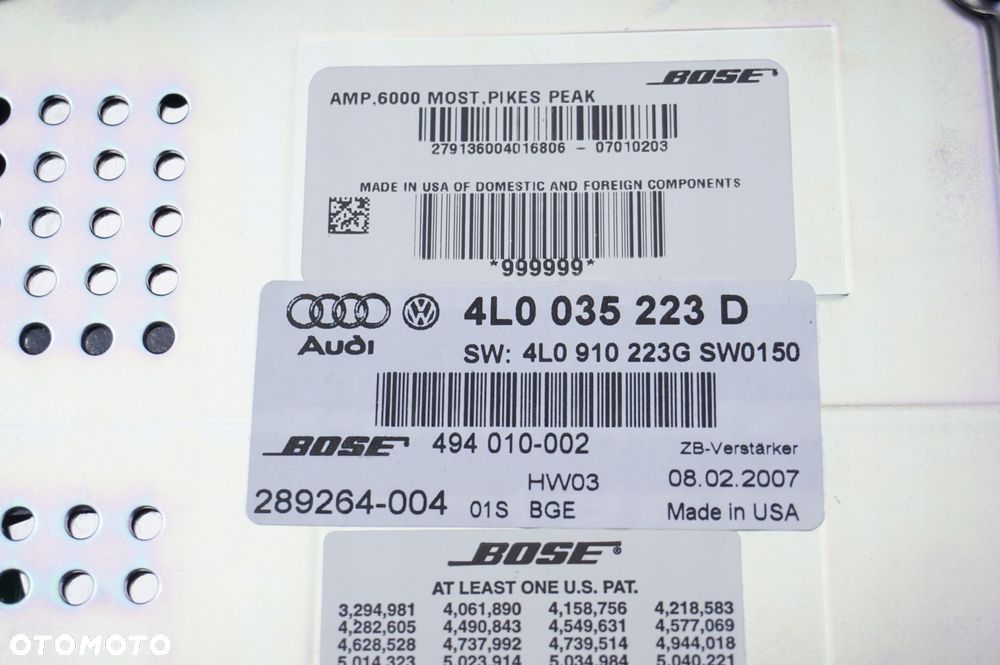 GŁOŚNIKI SUBUFER WZMACNIACZ BOSE 4L0035223D AUDI Q7 4L - 4