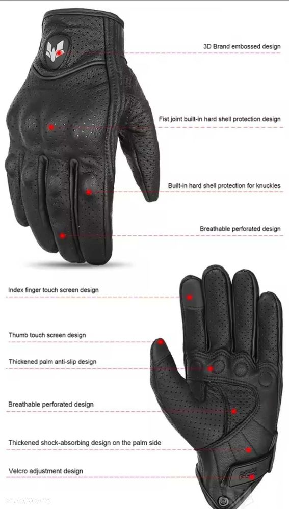 rękawiczki męskie motocyklowe skórzane - 4