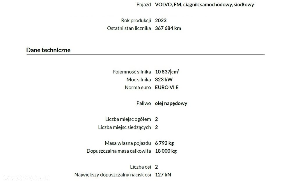 Volvo 2023 FM430 ADR salon POLSKA WARSZAWA - 2