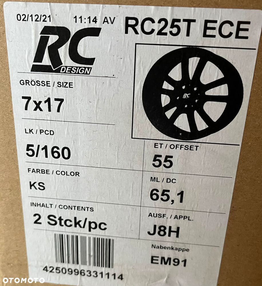 Felgi Aluminiowe RC-Design RC25T 7x17 ET55 5x160 Komplet Nowe Nr Kat. F7 - 5