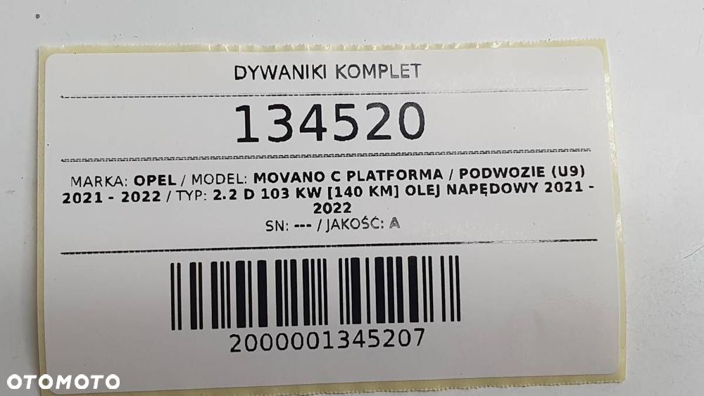 DYWANIKI KOMPLET OPEL MOVANO C DUCATO BOXER JUMPER III GUMARNY ZUBRI - 7