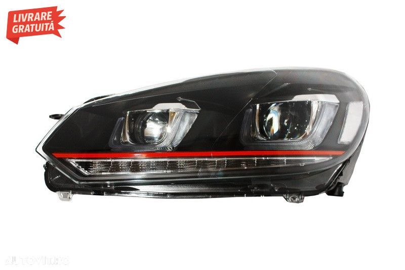 Faruri LED VW Golf 6 VI (2008-2012) Golf 7 U Design With Red Strip GTI - 7