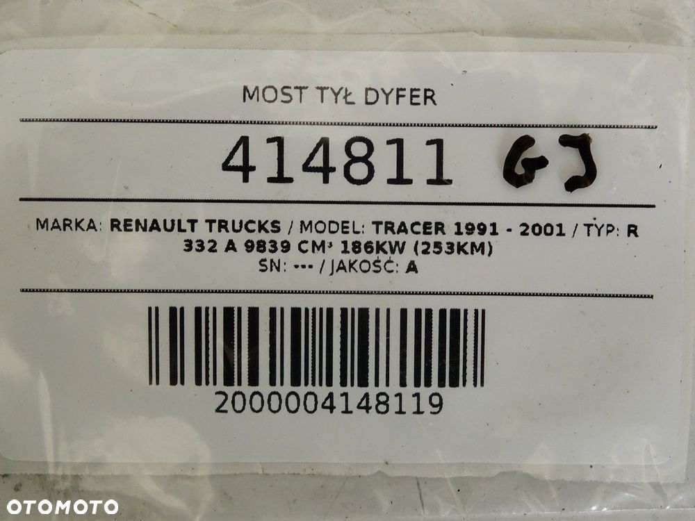 MOST TYŁ DYFER  RENAULT TRUCKS TRACER 1991 - 2001 R 332 A 9839 cmᶟ 186KW (253KM) - 9
