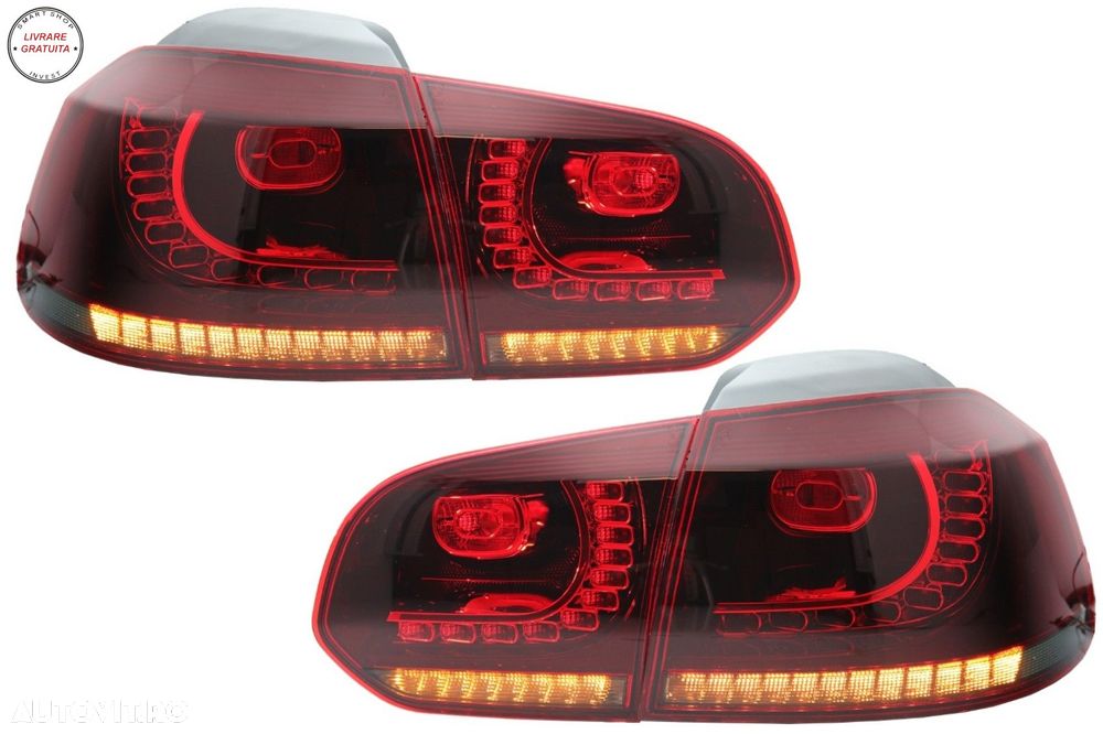 Stopuri Full LED VW Golf 6 VI (2008-2013) R20 Design Rosu Fumuriu cu Semnal Dinami- livrare gratuita - 1