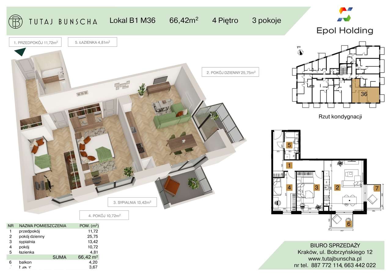 3-pokojowe mieszkanie 66 m2 + balkon 4 m2 i 3 m2, Bezpośrednio