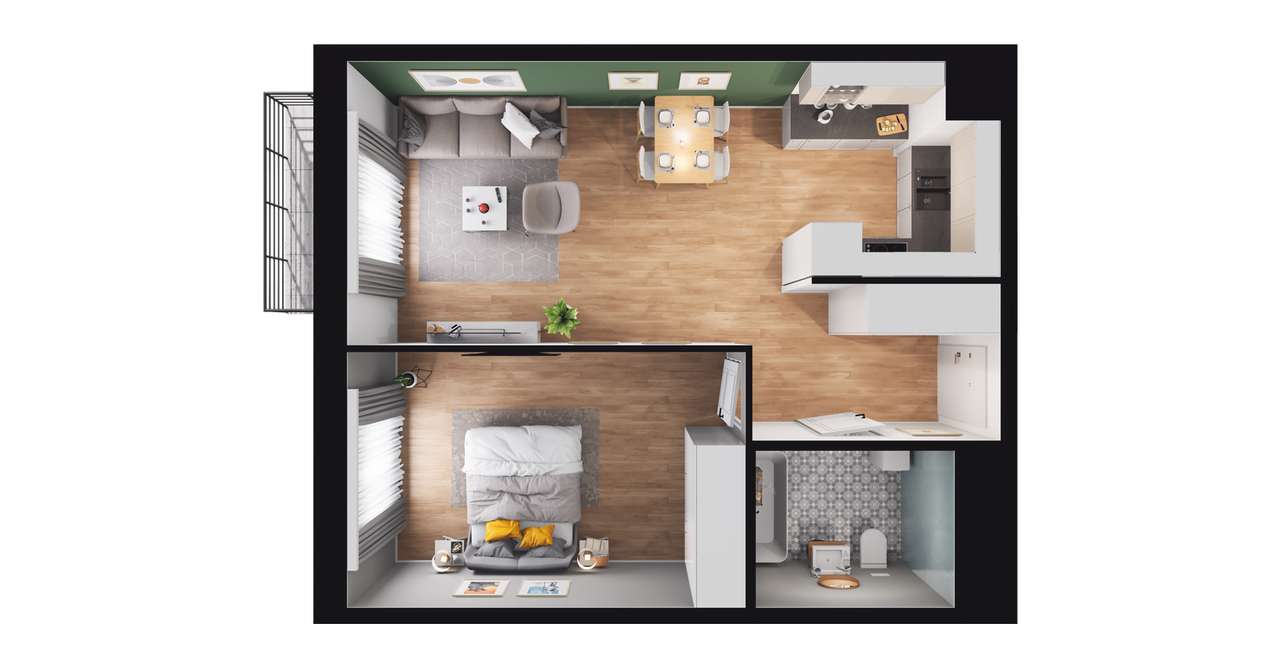 2-pokojowe mieszkanie 46m2 + balkon - Pełny obrazek: 3/21